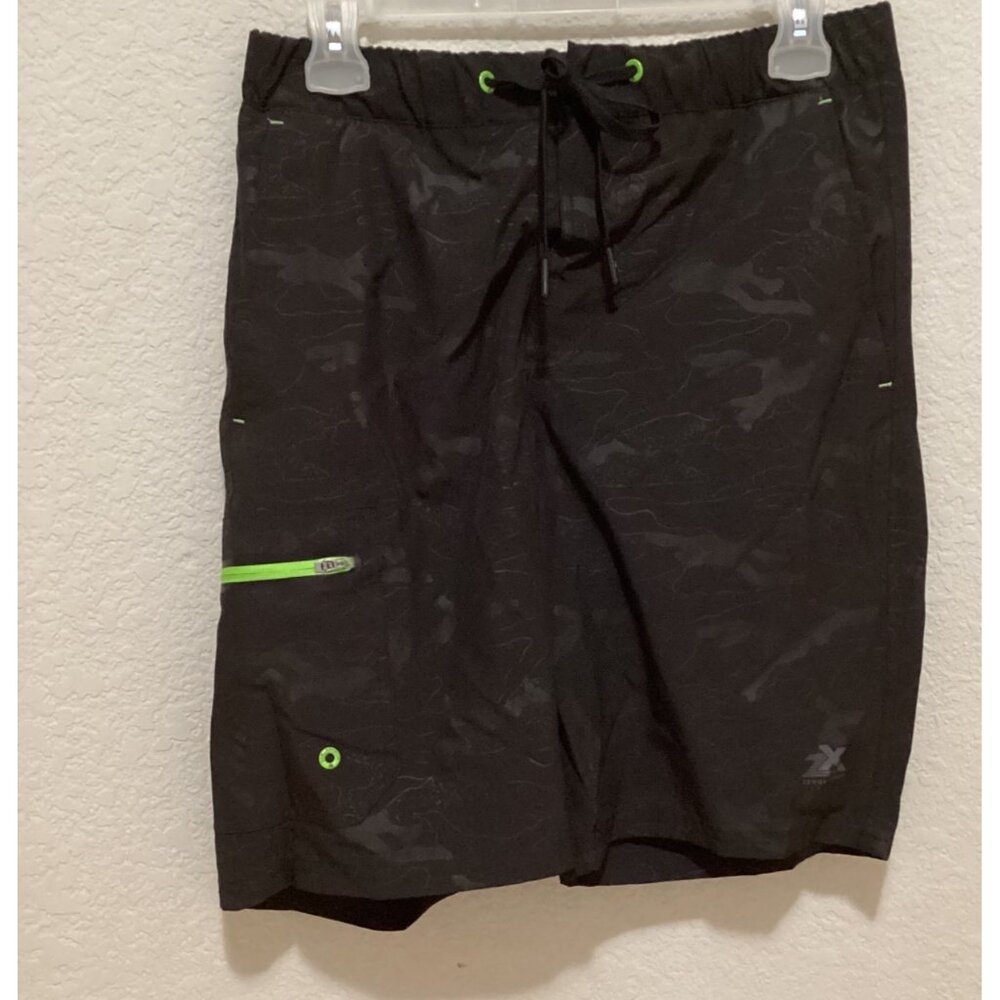 Zeroxposur Mens Black Camo Swim Trunks W/Neon Green Accents & Drawstring Size S
